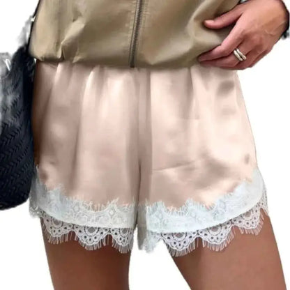 Women Y2K Silk Lace Trim Shorts Pajama Micro Mini Slip Boxer Lounge Low Rise Bottoms Streetwear