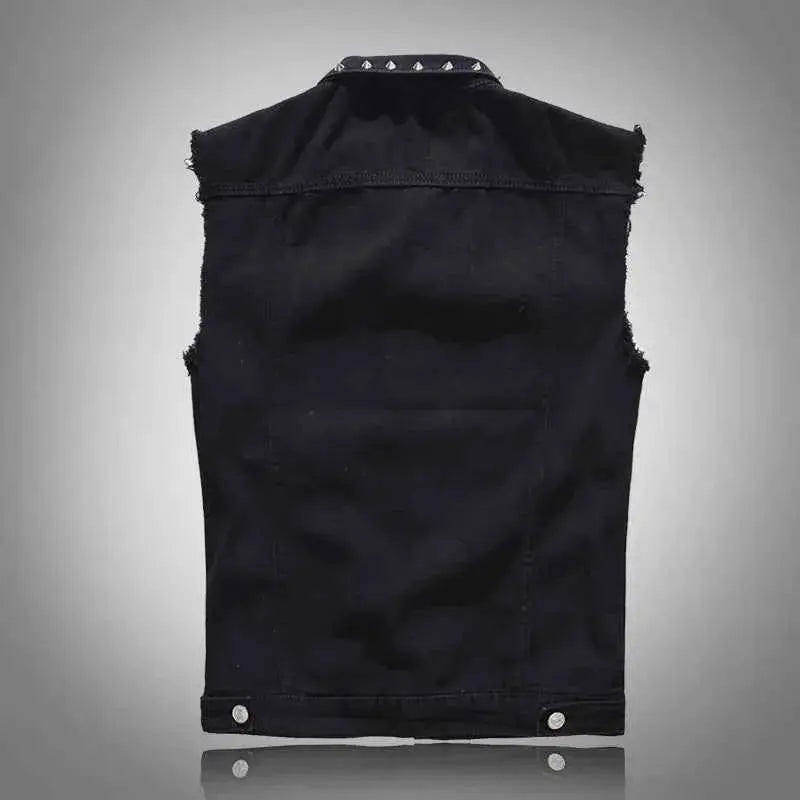 Mens Rivet Denim Vest Studded Sleeveless Jacket 6XL Plus Size Slim Fit Punk Party Wear Spring Fashion