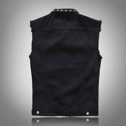 Mens Rivet Denim Vest Studded Sleeveless Jacket 6XL Plus Size Slim Fit Punk Party Wear Spring Fashion