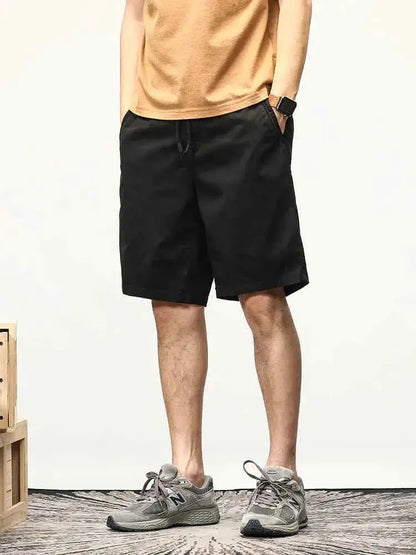 Summer Casual Men Elastic Waist Stretch Cotton Drawstring Cargo Shorts Bermuda Relaxed Workwear