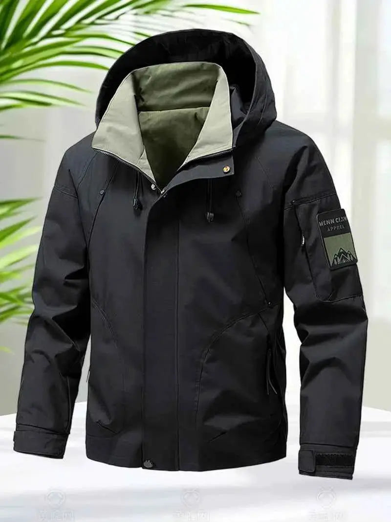 Waterproof Softshell Jacket For Men Hooded Zip Up Windbreaker Outdoor Coat Lightweight For Hiking And Camping