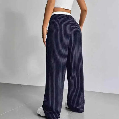 Women Striped Printed Full Length Pants High Waist Loose Wide Leg Trousers Casual Y2K Fashion