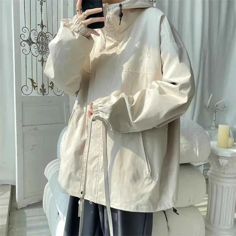 Mens Hooded Jacket Bomber Windbreaker Zipper Coat For Spring And Autumn Loose Cargo Casual Sportswear