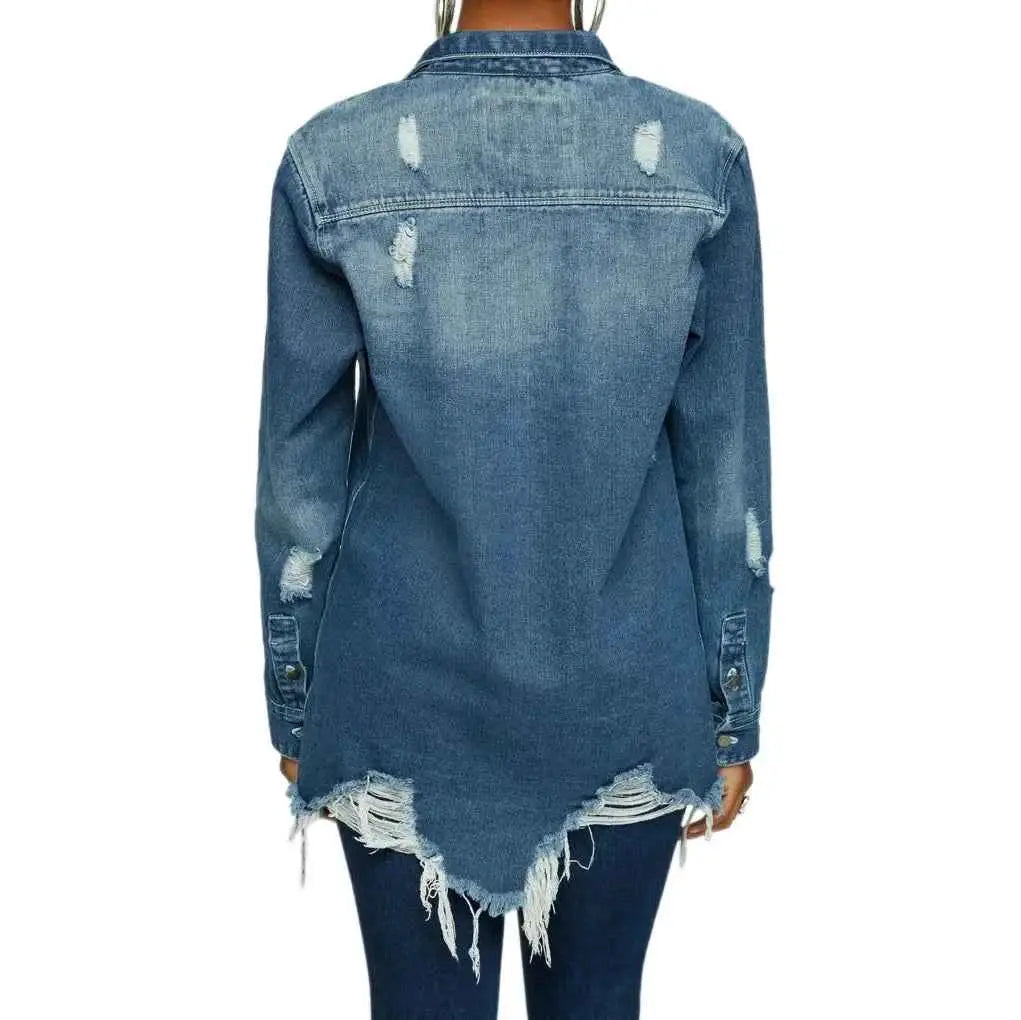 Women Denim Jackets Ripped Vintage Casual Long Sleeve Spring Summer 2024 Streetwear Chic Coat