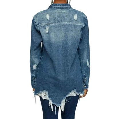 Women Denim Jackets Ripped Vintage Casual Long Sleeve Spring Summer 2024 Streetwear Chic Coat
