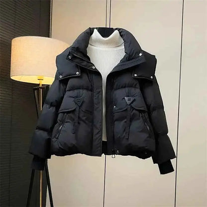 Hooded Short Solid Color Down Cotton Padded Jacket For Teens By TeenStylo Warm Lightweight Outdoor Coat