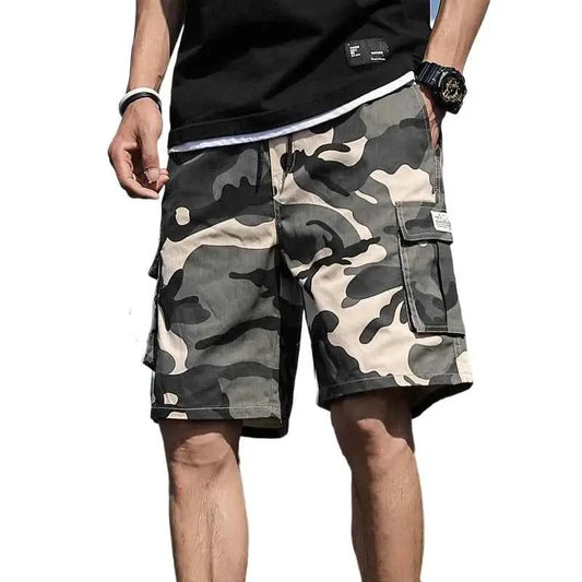 Men's Camouflage Cargo Shorts With Drawstring And Multi Pockets For Casual Outdoor Fashion In Multiple Colors