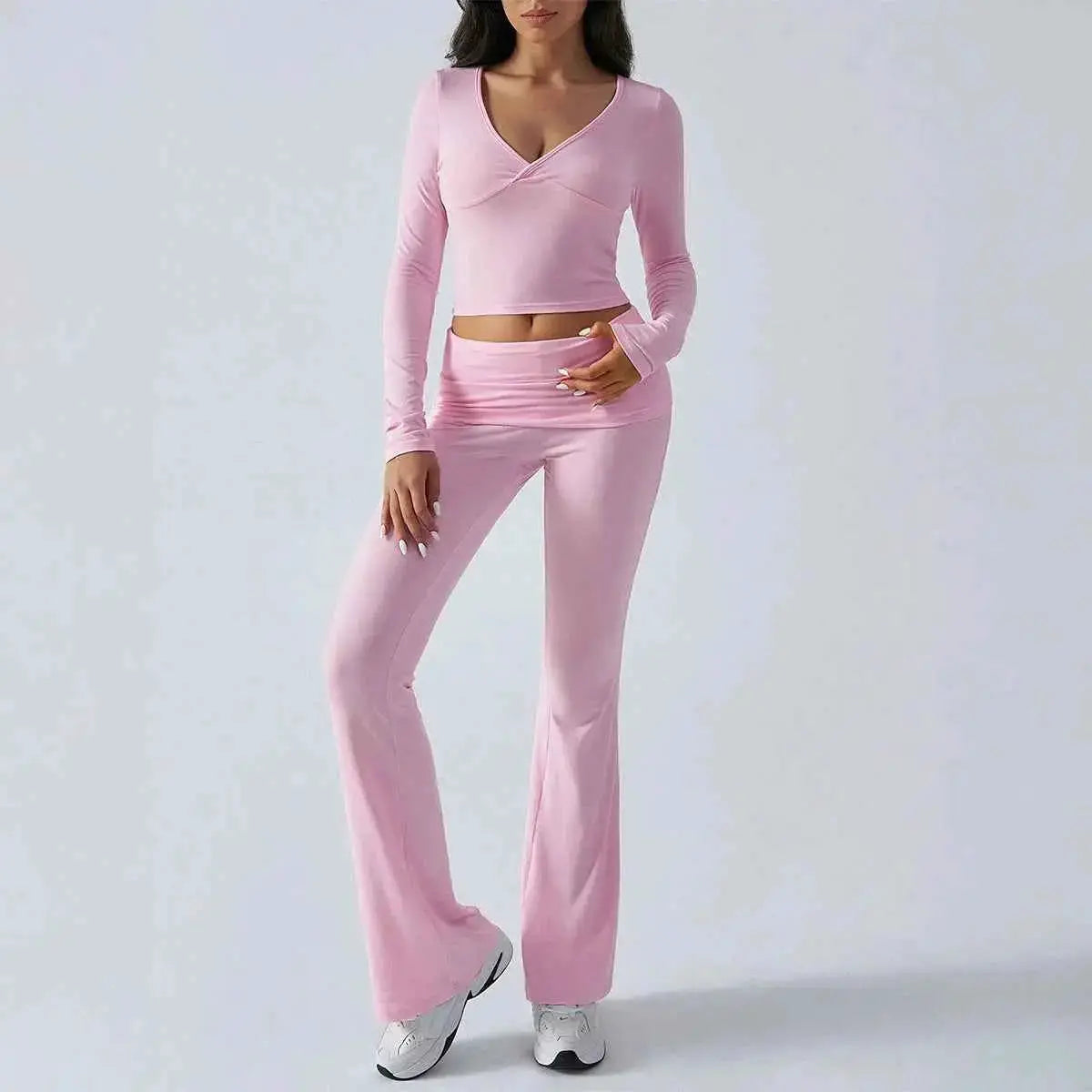 Women's Casual Sporty Knitted Sleeve Top And Long Pants Two Piece Outfit | TeenStylo — TeenStylo