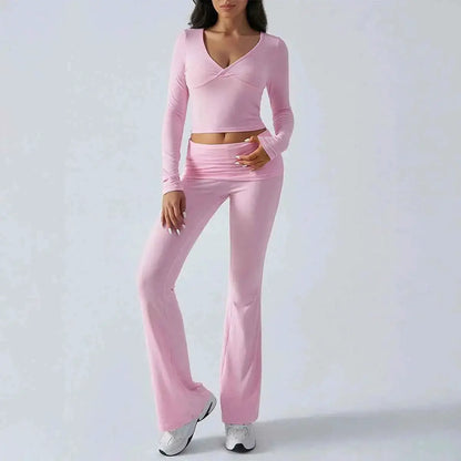 Women's Casual Sporty Knitted Sleeve Top And Long Pants Two Piece Outfit | TeenStylo — TeenStylo
