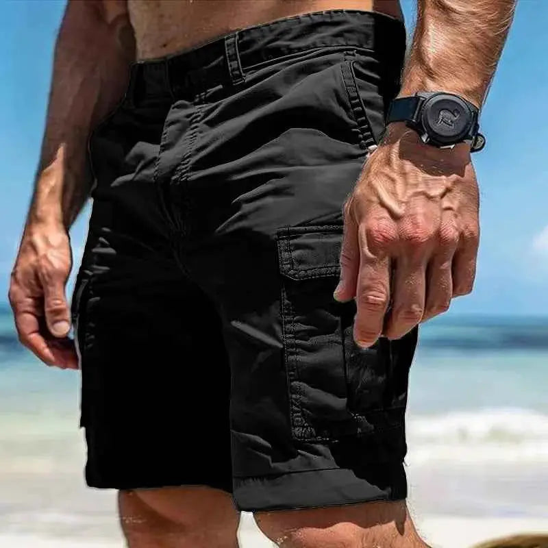 Casual Loose Cargo Shorts For Men 2025 Summer Trend Multi Pocket Patchwork Straight Fit Solid Color