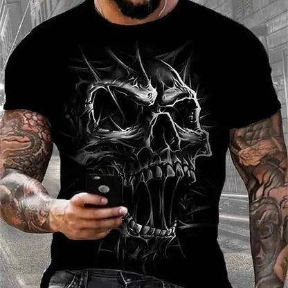 Mens T Shirt For Men Skull Graphic Horror Print Tops Short Sleeve Fashion Casual Oversized Tee Street Clothing