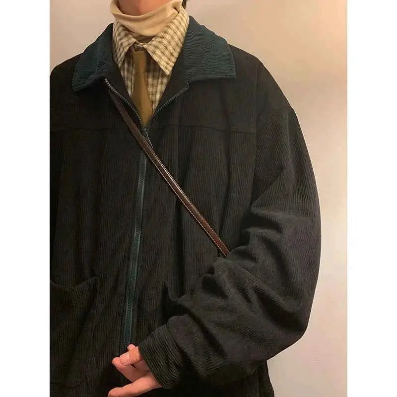 Retro 2025 Autumn Corduroy Bomber Jacket For Men Oversized Patchwork Casual Jacket 5XL