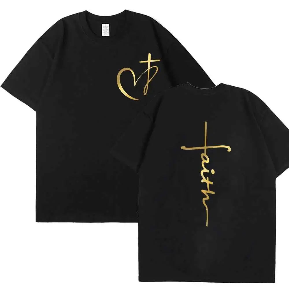 Women's Summer T Shirt Heart Cross Print Faith Jesus Tee Short Sleeve Top Fashion Brand Clothing