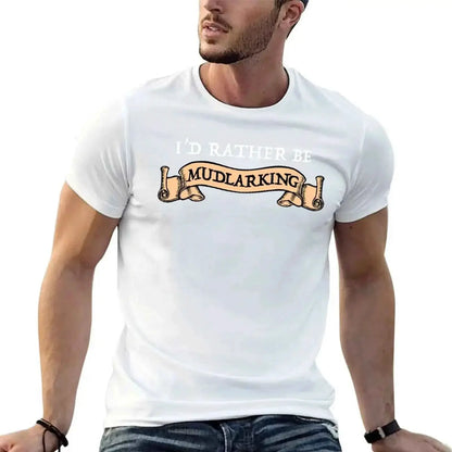 I Would Rather Be Mudlarking Mens V-Neck T Shirt Graphic Tee Cotton Vintage Style Casual Everyday Wear For Men