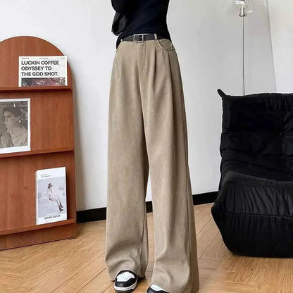 Corduroy High Waist Wide Leg Pants for Women Autumn Winter Casual Trousers Straight Leg New