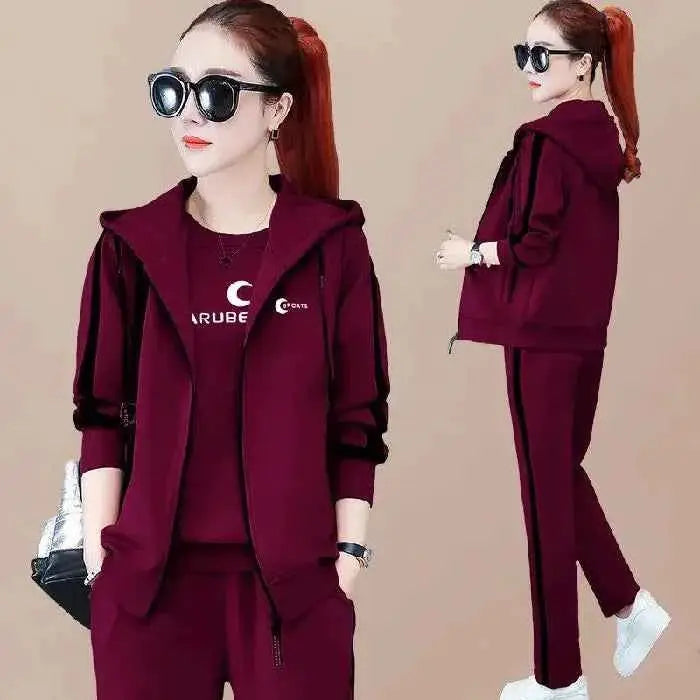 Spring Autumn Women Tracksuit 3 Piece Set Coats Sweatshirts Pants Loose Fit Casual Sportswear Outfit