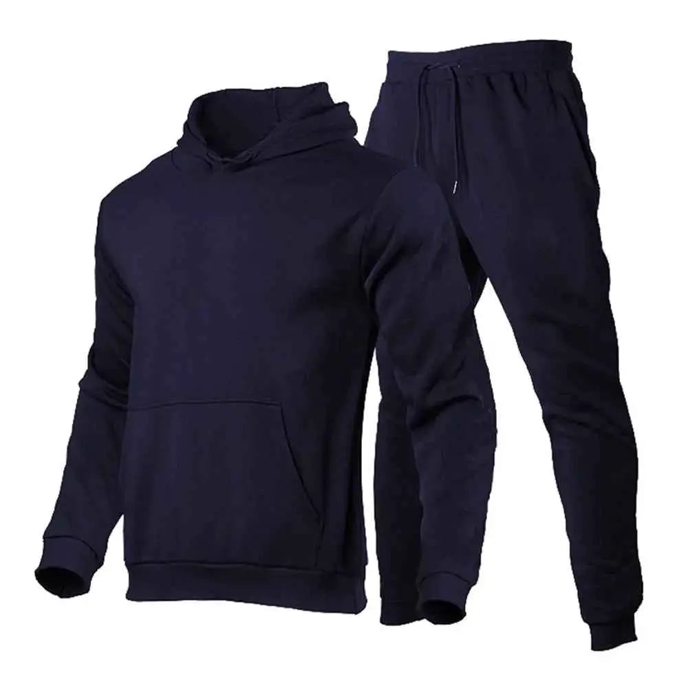 Mens Tracksuit Hooded Pullover And Sweatpants 2 Piece Sports Set Fleece Jogger Casual Streetwear