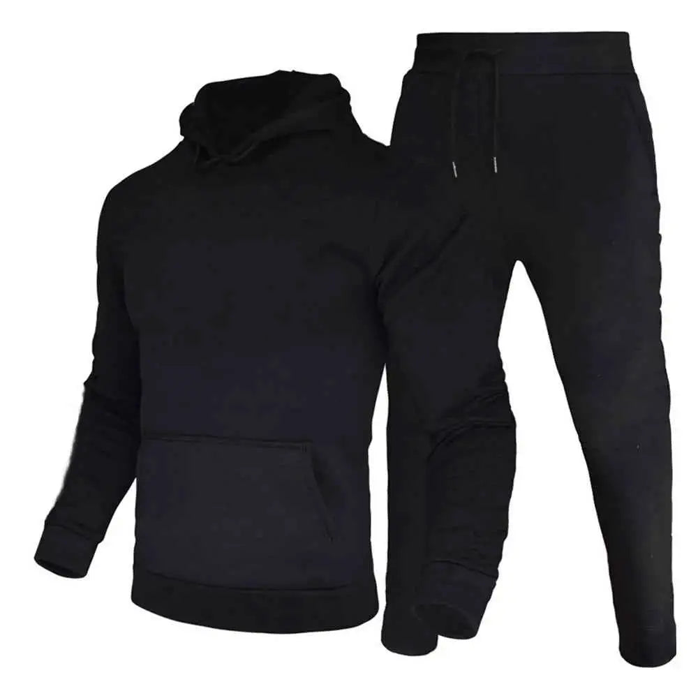 Mens Tracksuit Hooded Pullover And Sweatpants 2 Piece Sports Set Fleece Jogger Casual Streetwear