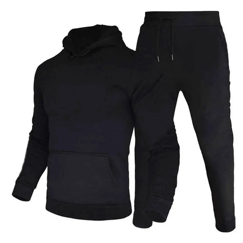 Mens Tracksuit Hooded Pullover And Sweatpants 2 Piece Sports Set Fleece Jogger Casual Streetwear