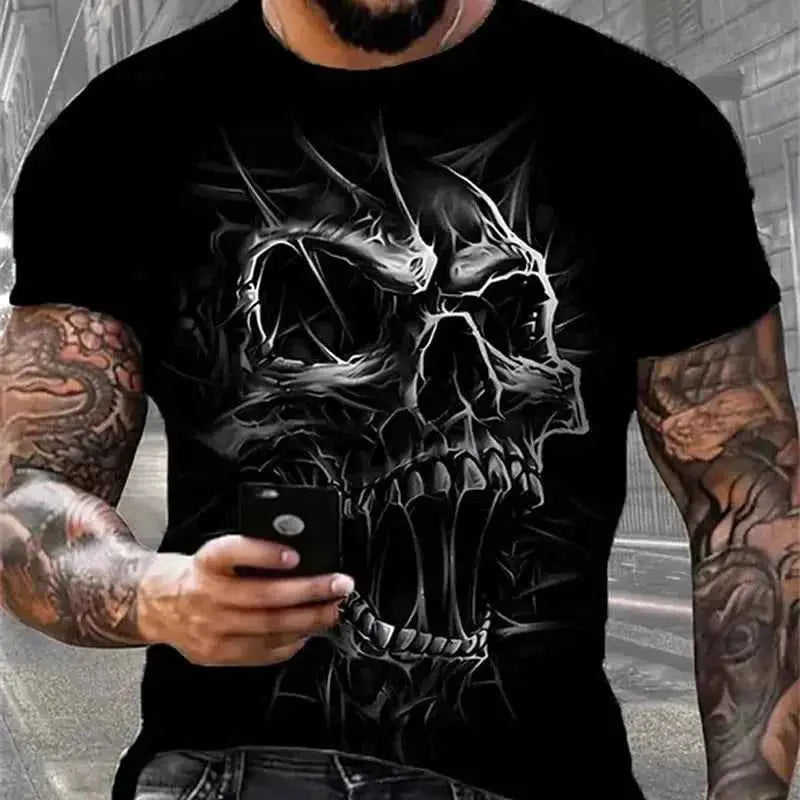 Mens T Shirt For Men Skull Graphic Horror Print Tops Short Sleeve Fashion Casual Oversized Tee Street Clothing