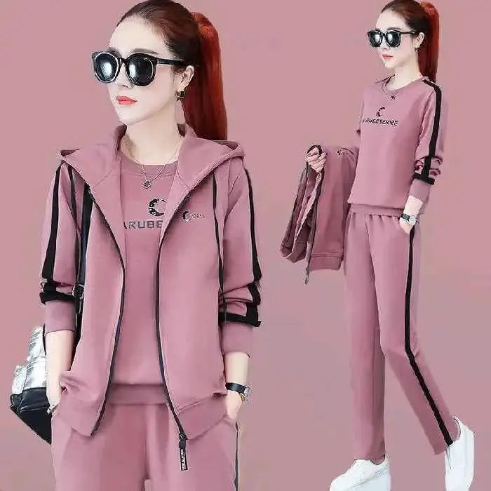 Spring Autumn Women Tracksuit 3 Piece Set Coats Sweatshirts Pants Loose Fit Casual Sportswear Outfit