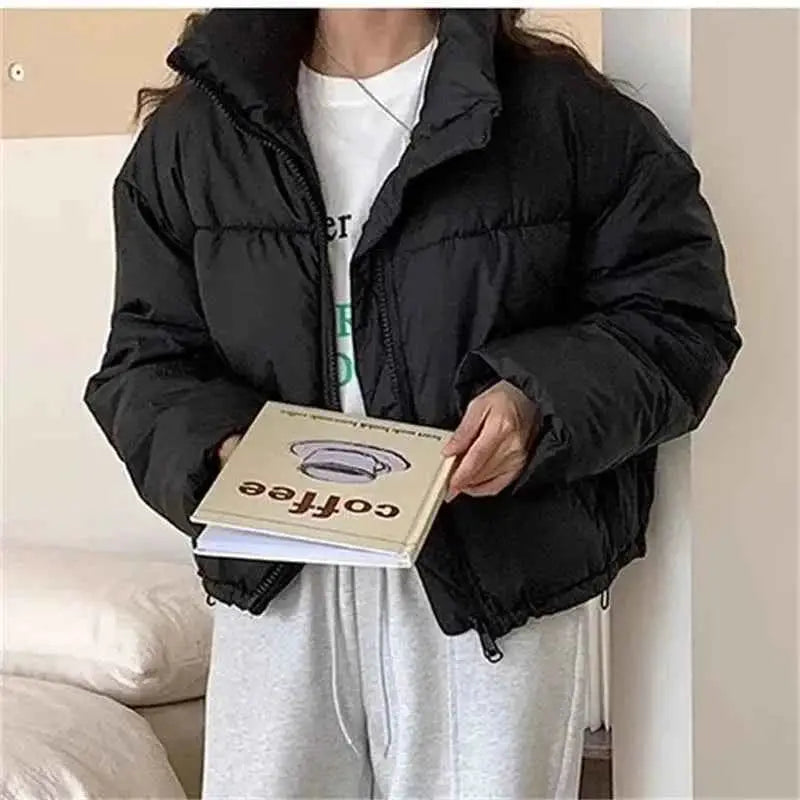 Women Solid Loose Puffer Jacket Winter Coat Warmth And Comfort For Daily Wear TeenStylo
