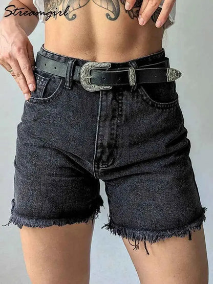 Streamgirl Blue Denim Shorts Women High Waisted Casual Chic Loose Fit Summer 2025 Femme