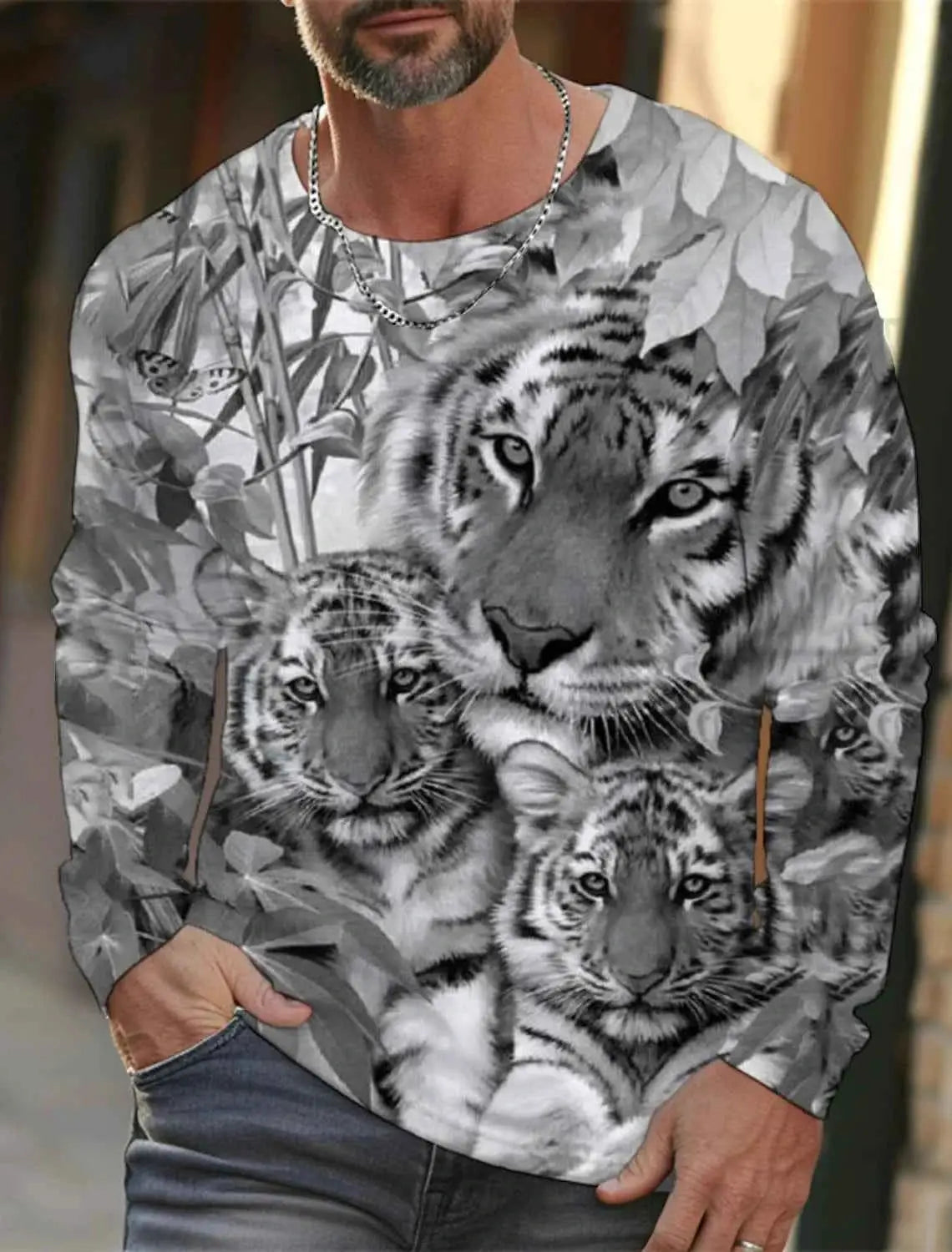 Tiger Graphic Men's Long Sleeve T Shirt 3D Full Printing Streetwear Casual O Neck Top Polyester Fashion