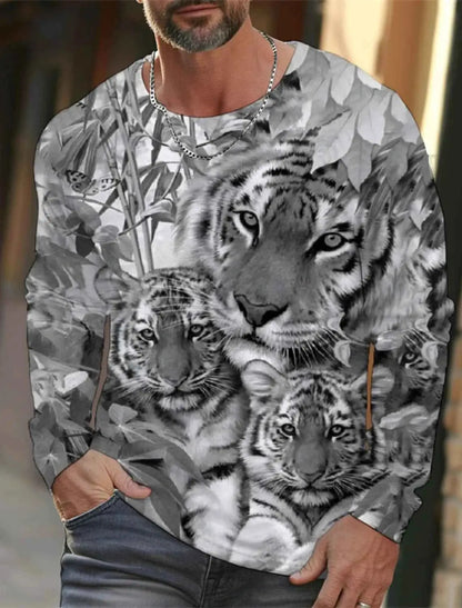 Tiger Graphic Men's Long Sleeve T Shirt 3D Full Printing Streetwear Casual O Neck Top Polyester Fashion