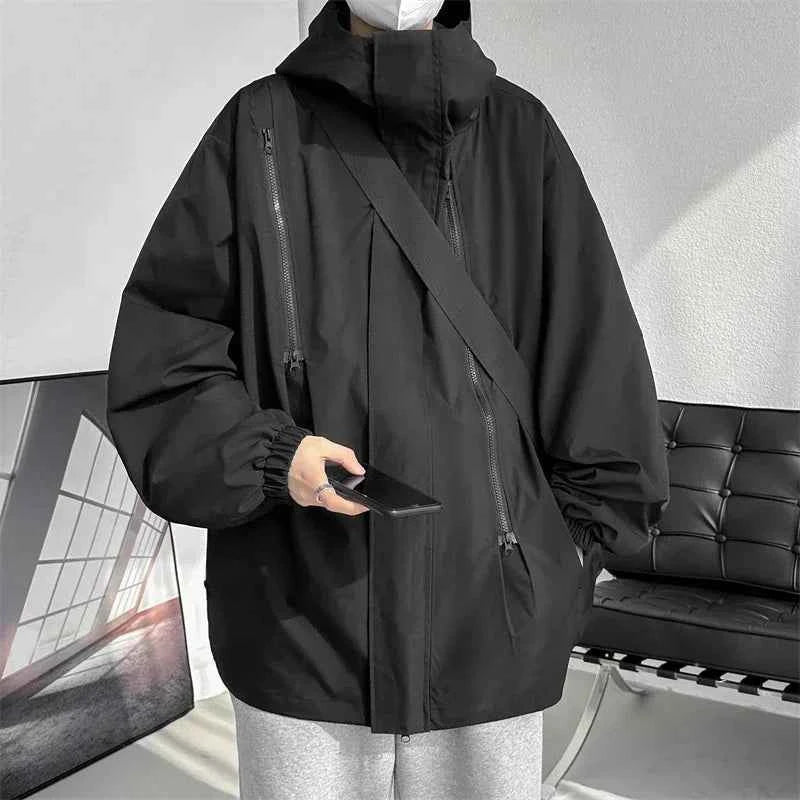 Mens Hooded Jacket Bomber Windbreaker Zipper Coat For Spring And Autumn Loose Cargo Casual Sportswear