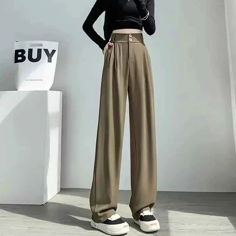 Women Wide Leg Straight Suit Pants For Office Wear Professional Trousers TeenStylo