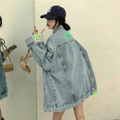Oversized Denim Jacket for Women Korean Style Loose Fit Long Sleeve Button Down Jean Jacket 2026 New