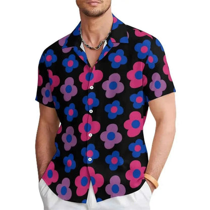 Floral Daisy Hawaiian Short Sleeve Shirt For Men Casual Summer Wear Purple Orange Flowers