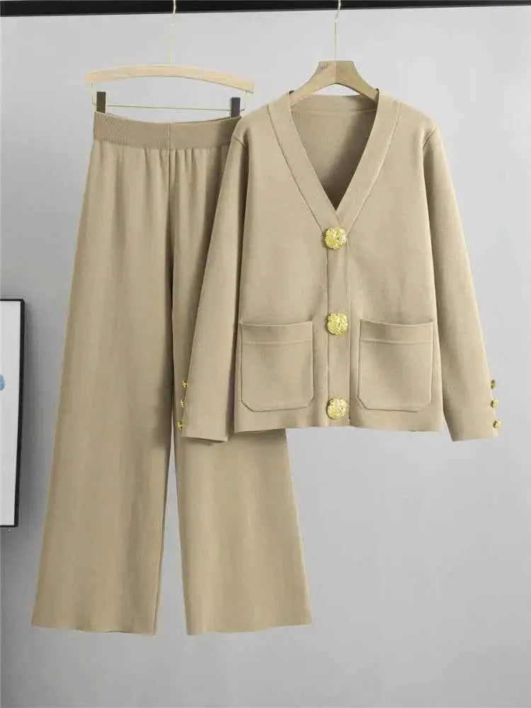 Autumn Winter Womens Knit 2 Piece Set Coat And Pants For Women Warm Cozy Style Chic