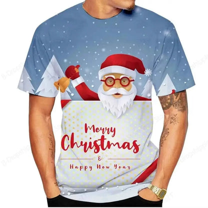 Christmas Santa Claus 3D Print T Shirt For Men Casual Short Sleeve O Neck Oversized Tee