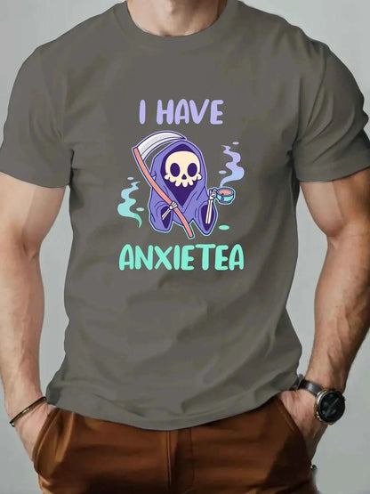 Men 100% Cotton Oversized T Shirt O Neck ANXIETEA Graphic Print Streetwear Casual Loose Fit Summer Tee Top For Daily Wear