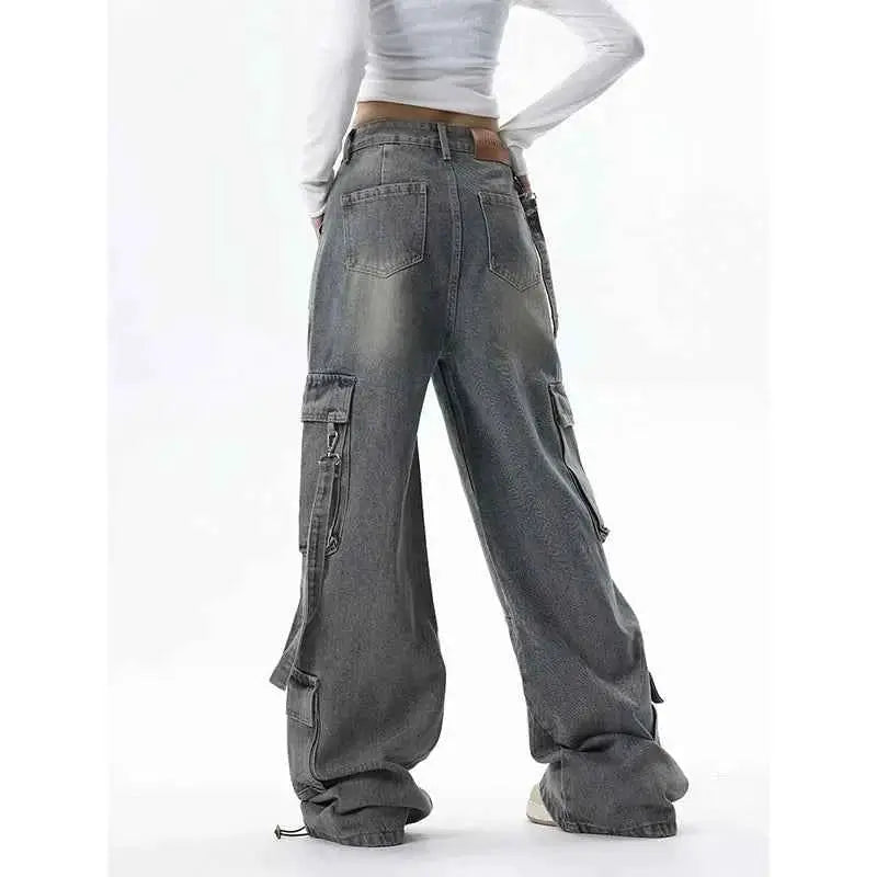 Women Vintage Blue Gothic Cargo Jeans For Everyday Streetwear By TeenStylo Premium Quality Classic Fit