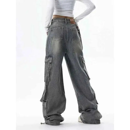 Women Vintage Blue Gothic Cargo Jeans For Everyday Streetwear By TeenStylo Premium Quality Classic Fit