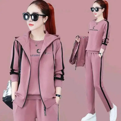 Spring Autumn Women Tracksuit 3 Piece Set Coats Sweatshirts Pants Loose Fit Casual Sportswear Outfit