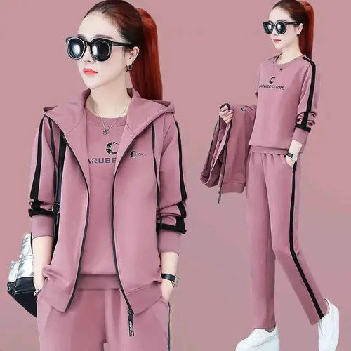 Spring Autumn Women Tracksuit 3 Piece Set Coats Sweatshirts Pants Loose Fit Casual Sportswear Outfit