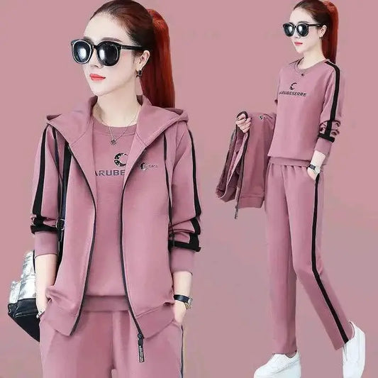 Spring Autumn Women Tracksuit 3 Piece Set Coats Sweatshirts Pants Loose Fit Casual Sportswear Outfit