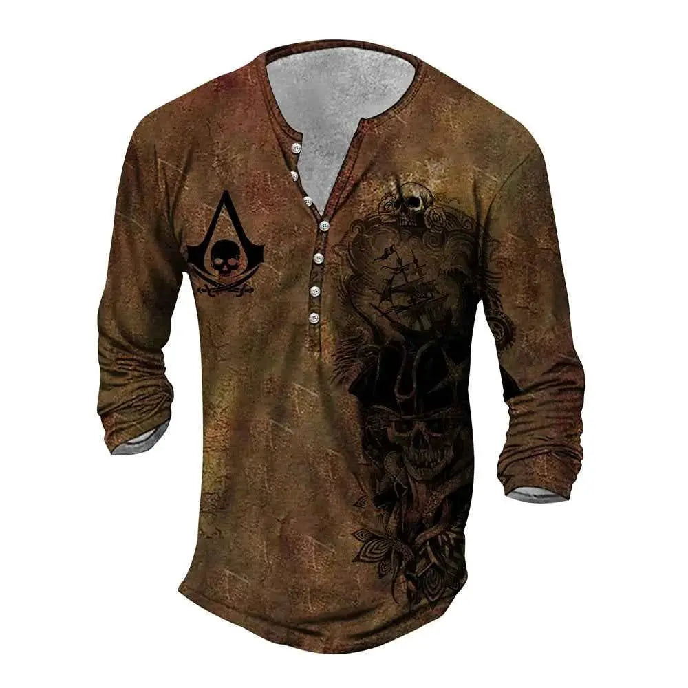 Vintage Men's Compass Graphic Long Sleeve Tee Oversized Streetwear 3D Print For Men