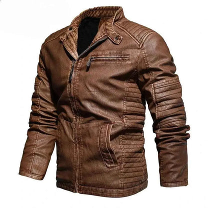 Winter Faux Leather Jacket For Men Vintage Biker Coat Windproof Outerwear Russia