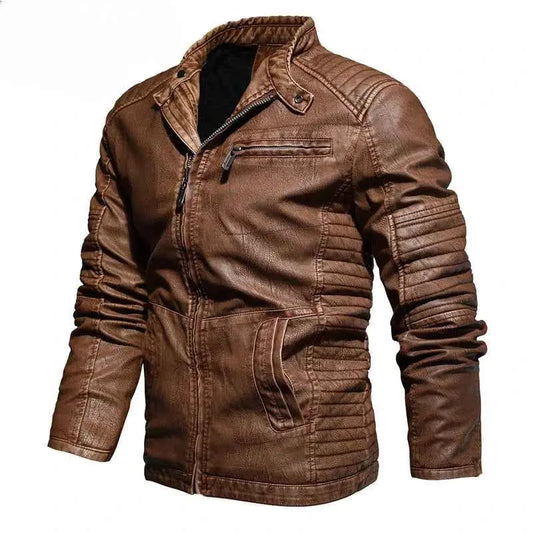 Winter Faux Leather Jacket For Men Vintage Biker Coat Windproof Outerwear Russia