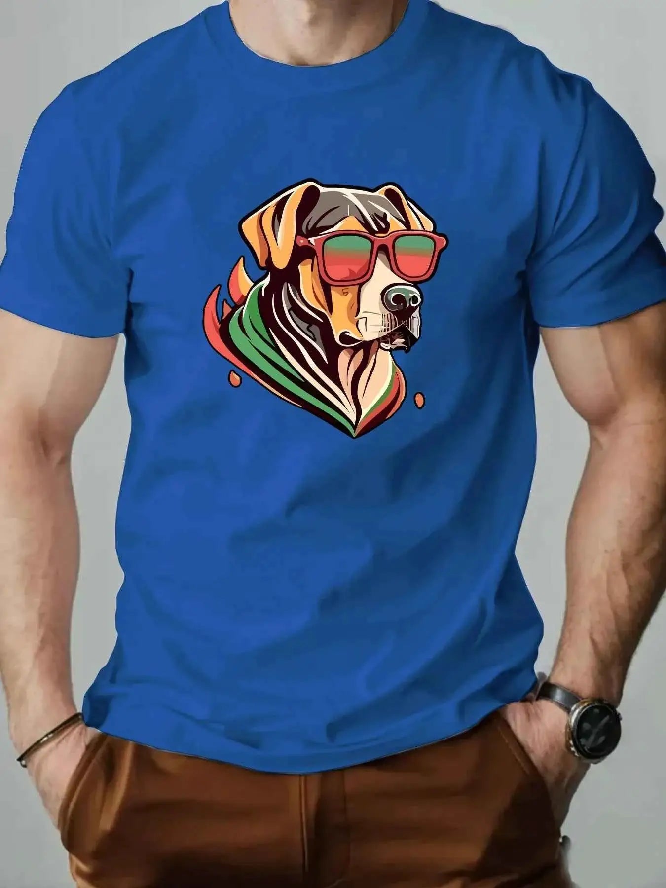 Men's Colorful Puppy Pattern Graphic Tee Breathable Oversized Summer Round Neck Hip Hop Style Premium Quality Cotton