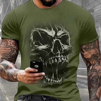 Mens T Shirt For Men Skull Graphic Horror Print Tops Short Sleeve Fashion Casual Oversized Tee Street Clothing