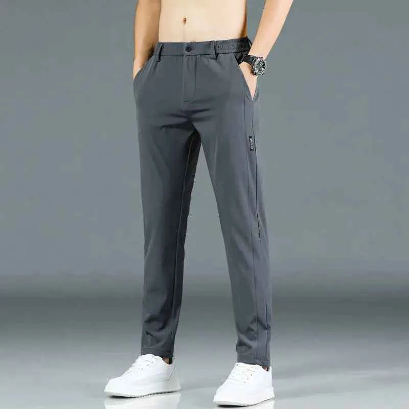Summer Mens Casual Pants Slim Fit Trousers With Elastic Waist Lightweight Cool 28 To 38 Green Grey