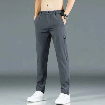 Summer Mens Casual Pants Slim Fit Trousers With Elastic Waist Lightweight Cool 28 To 38 Green Grey