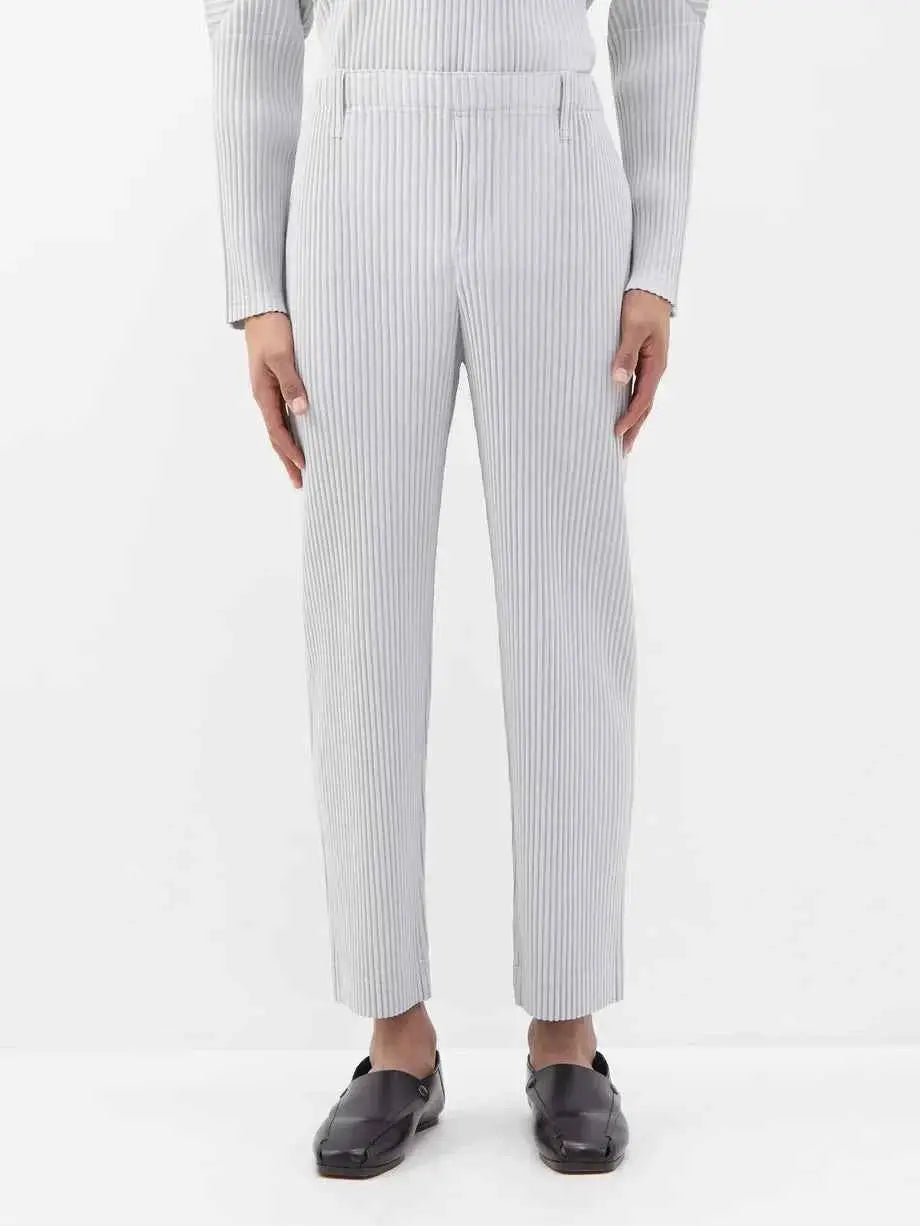 Miyake Pleated Mens Trousers Baggy Straight Fit Casual Japanese Style Pants High Quality Fabric
