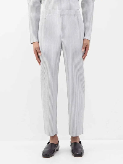Miyake Pleated Mens Trousers Baggy Straight Fit Casual Japanese Style Pants High Quality Fabric